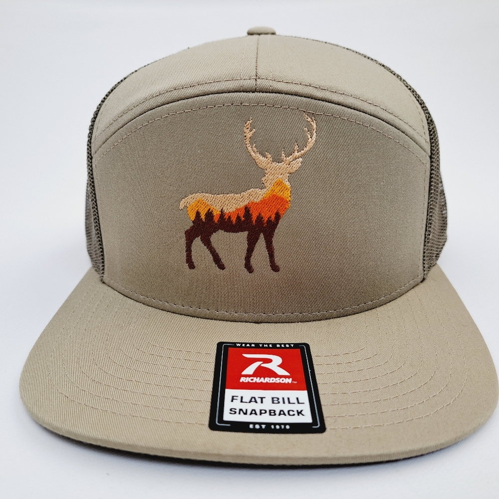 Buck Deer Swamp Donkey Richardson 168 7 Panel Flat Bill Trucker Mesh Sna…